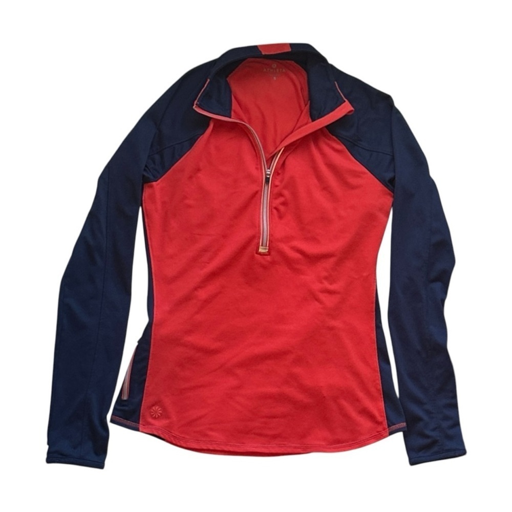 Athleta Running Wild Colorblock Long Sleeve Half Zip Pullover Red/Navy Small
